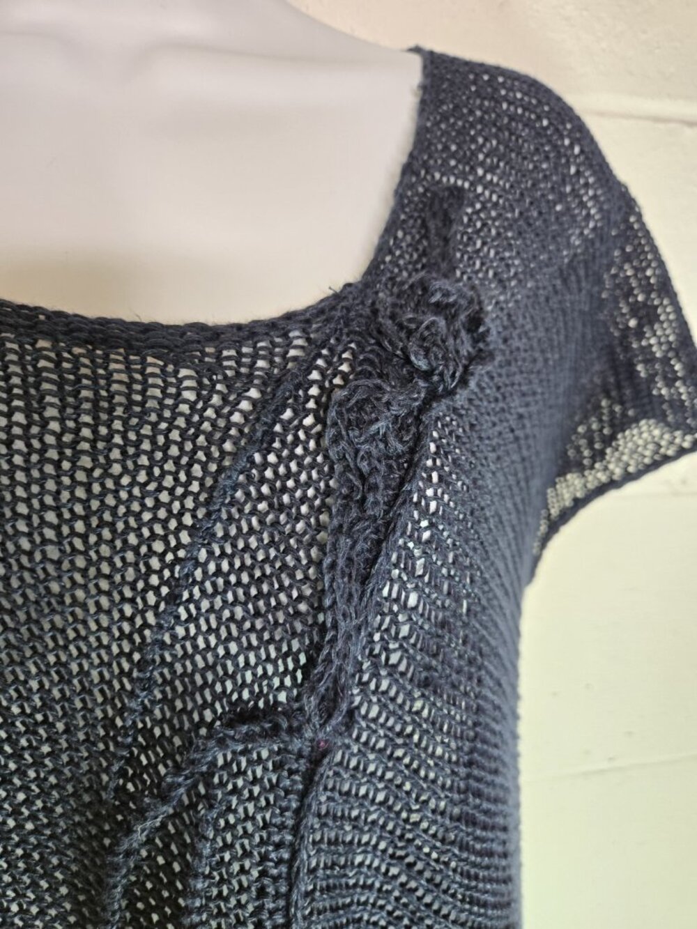 JWA Nature Navy Blue Linen Knit Asymetrical Lagenlook ATW Art to Wear Sweater - Picture 5 of 8
